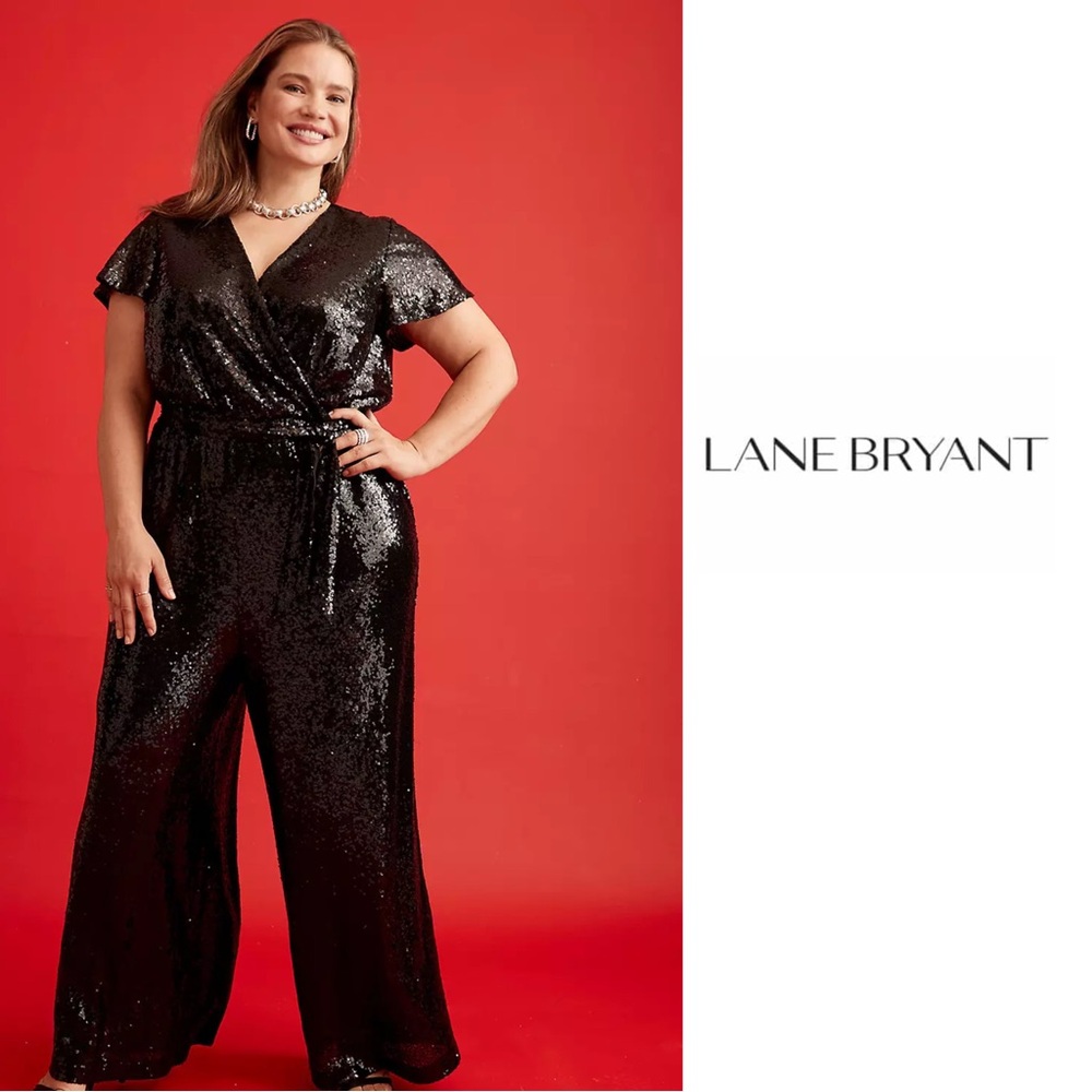 NEW Lane Bryant Black Sequin Wide Leg Jumpsuit